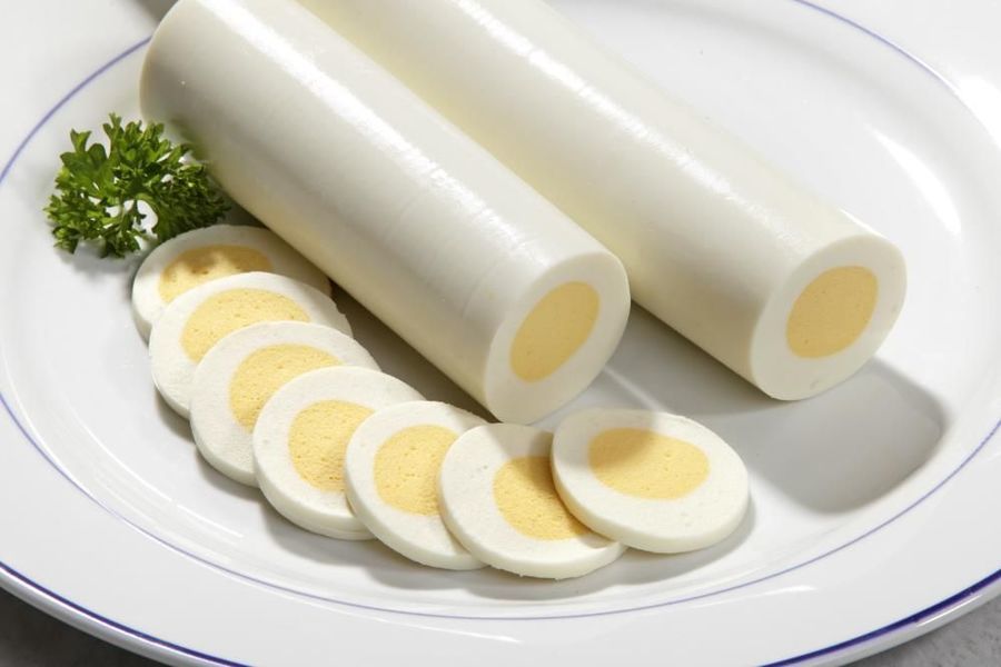 eggs, but molded into cylinders, and cut into slices